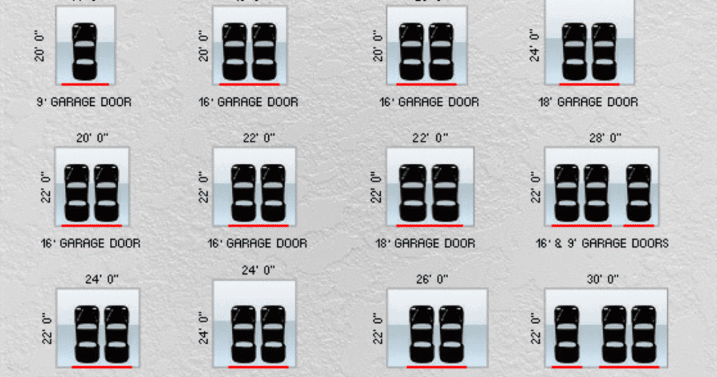 Garage door sizes with car capacity shown.
