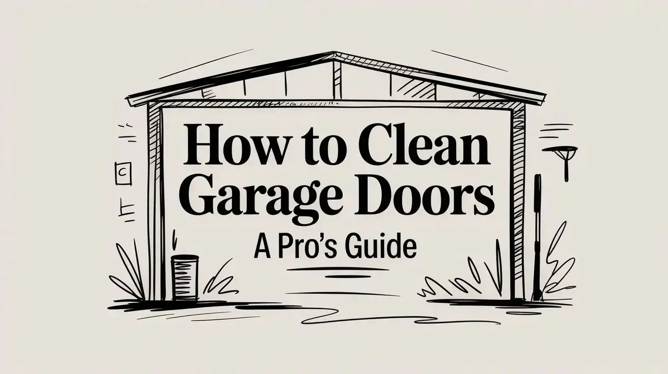 Cleaning garage doors guide illustration, focus on garage door maintenance and cleaning tips, expert advice for garage door care.