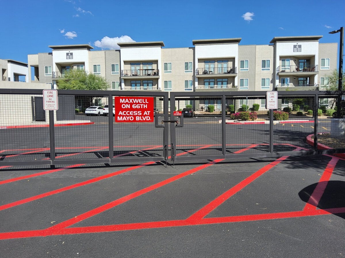 Commercial swing gate at apartment community fire lane access, Scottsdale AZ