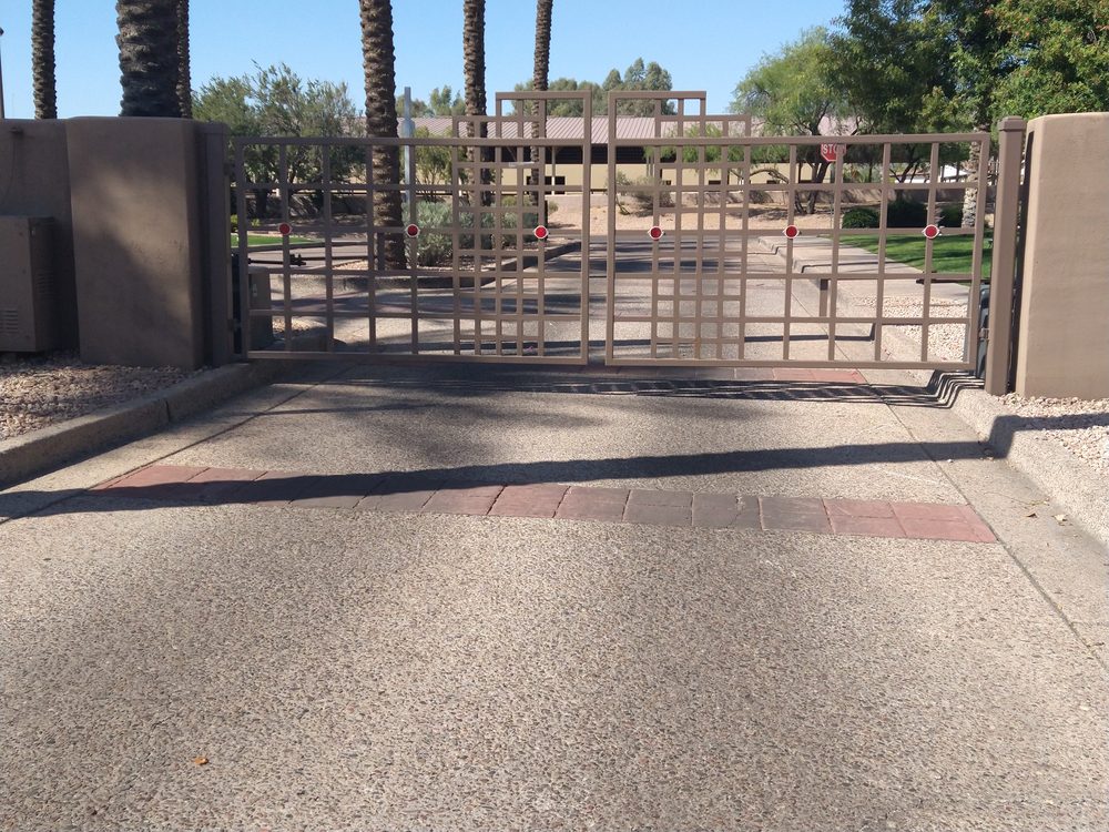 Barn style garage doors on shop property, Scottsdale AZ