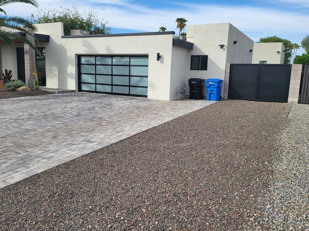 Modern frosted glass panel garage door installation, Scottsdale AZ