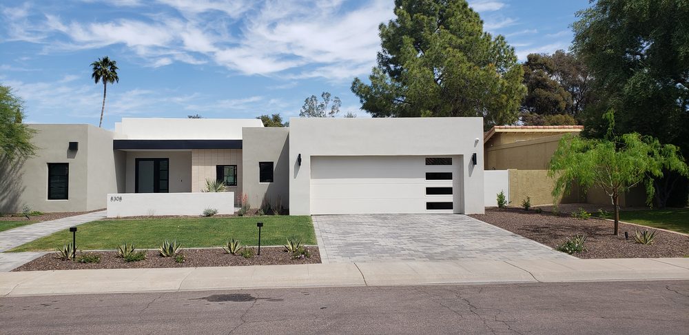 Modern white garage door installation, Scottsdale AZ