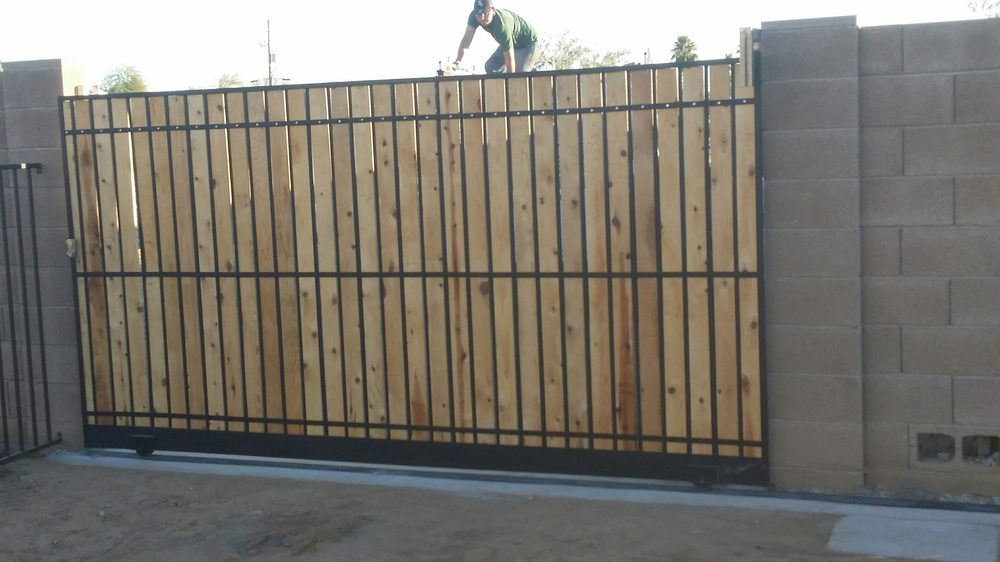 Wood and iron slide RV gate installation, Scottsdale AZ