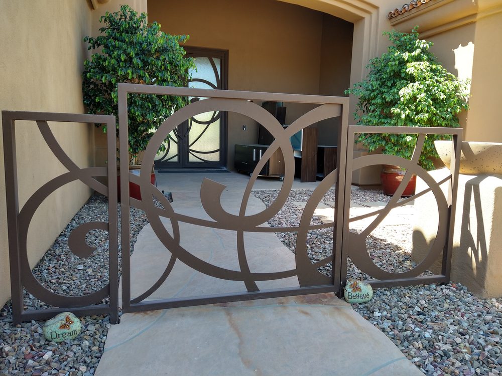Decorative scroll courtyard entry gate, custom fabricated in-house